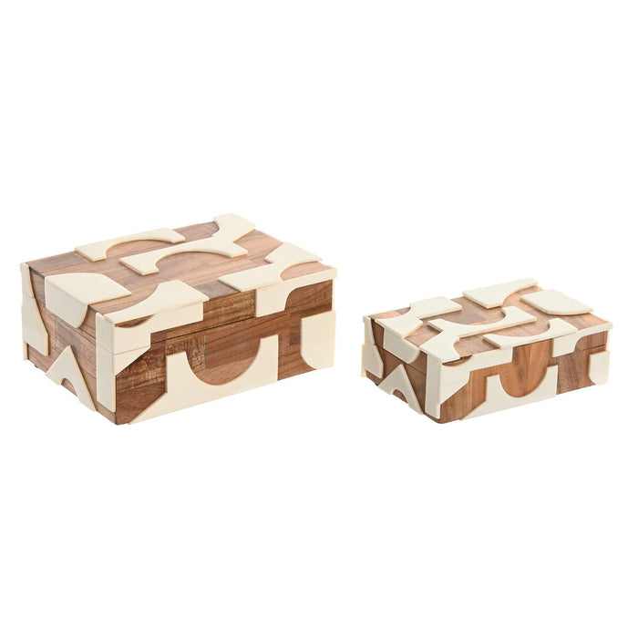 Jewelry box Home ESPRIT Black Natural Resin Acacia 18 x 13 x 7,5 cm (2 Pieces)