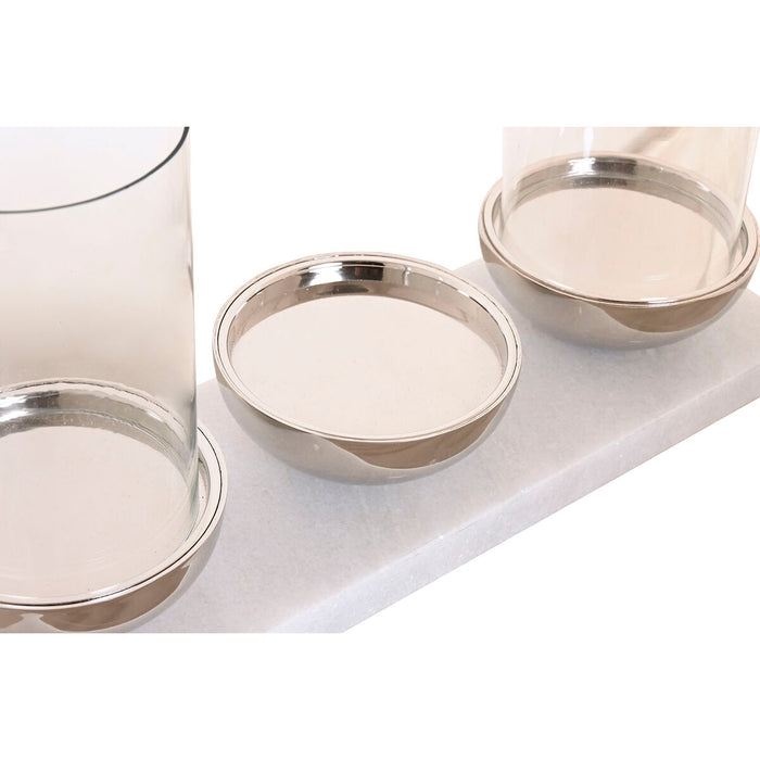 Candleholder Home ESPRIT White Silver Crystal Marble 40 x 13 x 22 cm