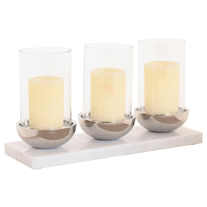 Candleholder Home ESPRIT White Silver Crystal Marble 40 x 13 x 22 cm