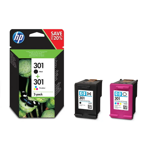 HP 301 original Ink cartridge N9J72AE Combo 2-Pack Standard Capacity Black and Colour cartridge - Мастила и Мастилени