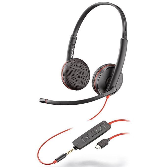 HP Poly Blackwire 3225 Stereo USB-C Headset +3.5mm Plug +USB-C/A Adapter