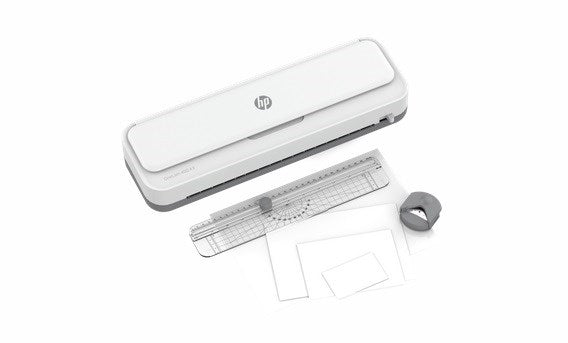 HP ONELAM 400 A3 laminator, Hot/Cold, integrated trimmer, corner rounder, speed 40 cm/min + 15 pouches: 3xA4, 4xA5, 4xA6, 4xB-CARD, white