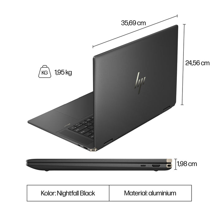 HP Spectre x360 16-aa0233nw Intel Core Ultra 7 155H, 2-in-1 convertible, 40.6 cm (16"), 3K touchscreen, 16 GB LPDDR5x-SDRAM, 1 TB SSD, NVIDIA GeForce RTX 4050, Wi-Fi 7 (802.11be), Windows 11 Pro, AI PC, Black