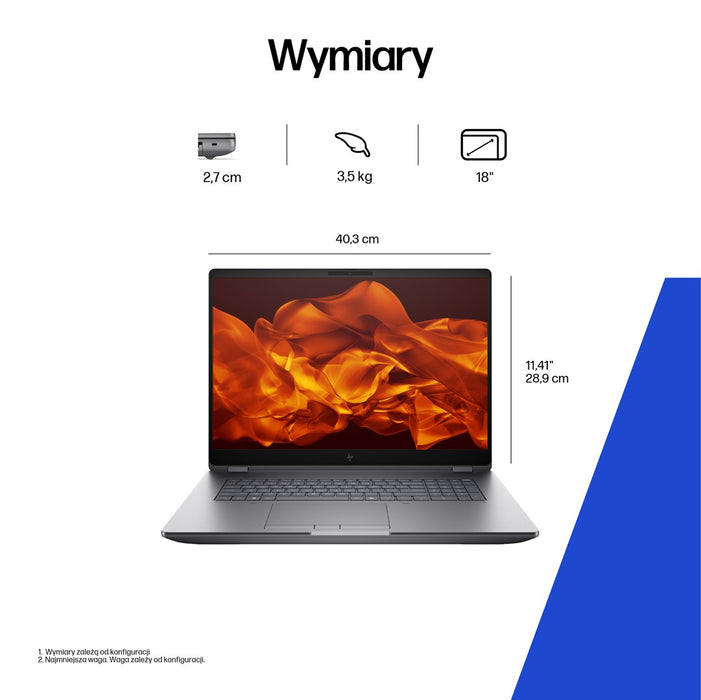 HP ZBook Fury G1i Intel Core Ultra 7 265HX Mobile workstation 45.7 cm (18") WQXGA 32 GB DDR5-SDRAM 1 TB SSD NVIDIA RTX PRO 3000 Blackwell Wi-Fi 7 (802.11be) Windows 11 Pro AI Workstation, AI PC Silver