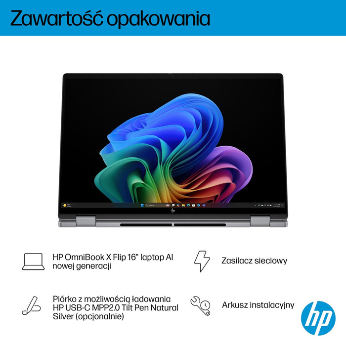 HP OmniBook X Flip Next Gen AI 16-ar0016nw Copilot+ PC AMD Ryzen AI 5 340 2-in-1 40.6 cm (16") touchscreen 2K 16 GB LPDDR5x-SDRAM 1 TB SSD Wi-Fi 7 (802.11be) Windows 11 Home Silver