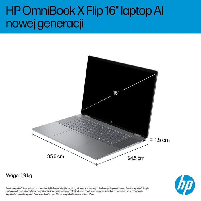 HP OmniBook X Flip 16-ar0016nw Ryzen AI 5 340 16.0"2K Touch OLED IPS 300nits AG 16GB LPDDR5X SSD1TB Radeon 840M Cam 5MPx + IR  68Wh Win11 Meteor Silver 2Y