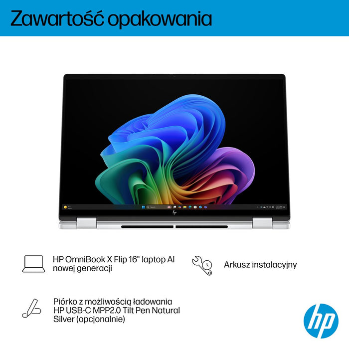 HP OmniBook X Flip 16-as0003nw Ultra 7 258V 16.0"3K Touch OLED IPS 120Hz 300nits AG 32GB LPDDR5X SSD1TB Arc 140V Cam 5MPx + IR  68Wh Win11 Glacier Silver 2Y