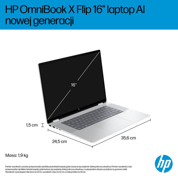 HP OmniBook X Flip Next Gen AI 16-as0003nw Copilot+ PC Intel Core Ultra 7 258V 40.6 cm (16") touchscreen 3K 32 GB LPDDR5x-SDRAM 1 TB SSD Wi-Fi 6E (802.11ax) Windows 11 Home Silver