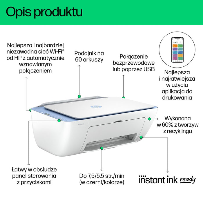 HP DeskJet 2822e All-in-One A4 Color Wi-Fi USB 2.0 Print Copy Scan Inkjet 5.5/7.5ppm Instant Ink Ready