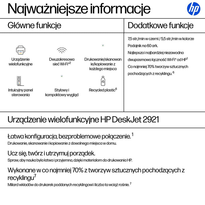 HP DeskJet 2921 All-in-One Color Printer 7.5/5.5 ppm