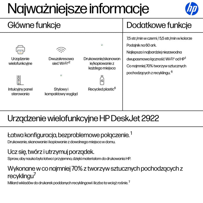 HP DeskJet 2922 All-in-One Color Printer 7.5/5.5 ppm