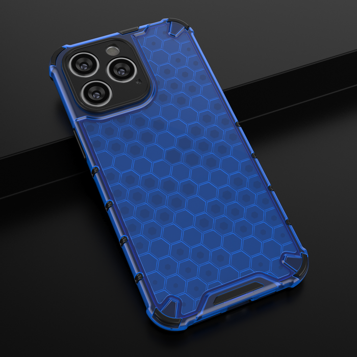 Honeycomb case for iPhone 14 Pro Max armored hybrid cover blue