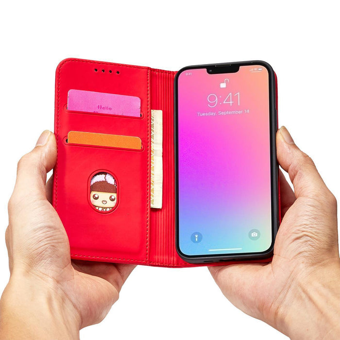 Magnet Card Case for Samsung Galaxy S23 Ultra flip cover wallet stand red