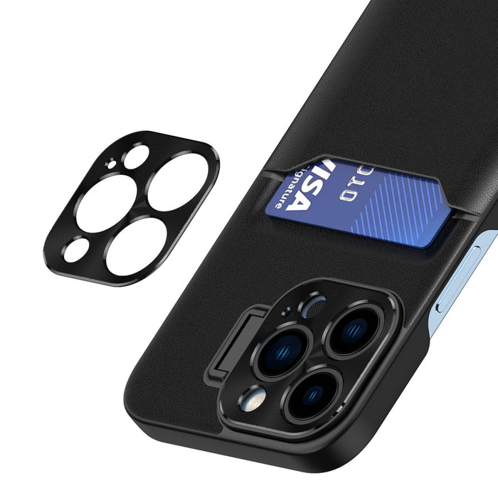Leather Stand Case case for iPhone 14 Pro cover card wallet with stand black