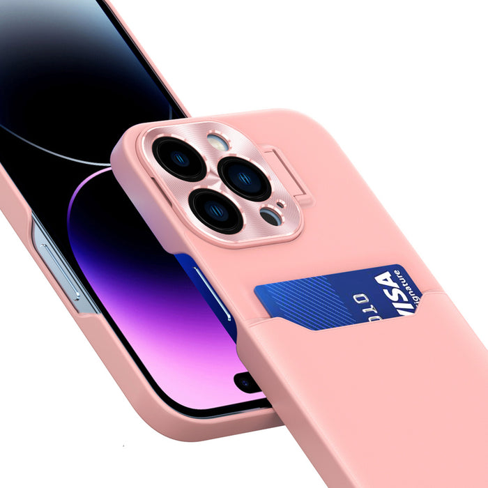 Leather Stand Case for iPhone 14 Pro Max Card Wallet Cover with Stand Pink