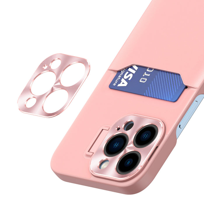 Leather Stand Case for iPhone 14 Pro Max Card Wallet Cover with Stand Pink