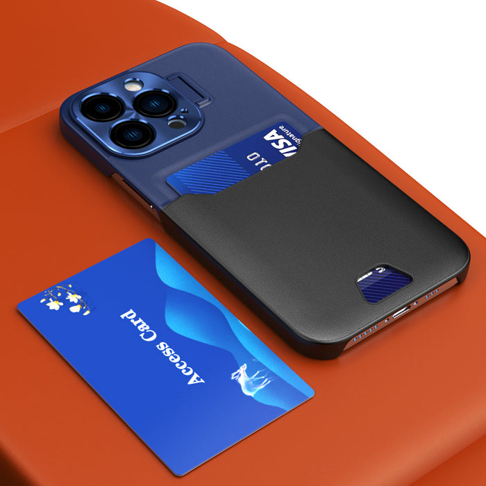 Leather Stand Case for iPhone 14 Pro Max cover card wallet with stand blue
