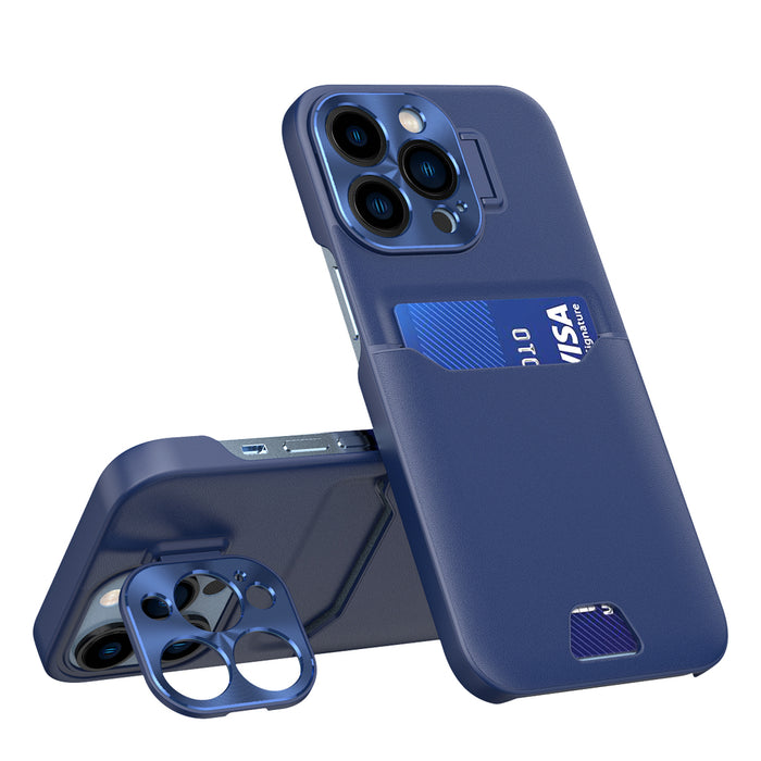 Leather Stand Case for iPhone 14 Pro Max cover card wallet with stand blue
