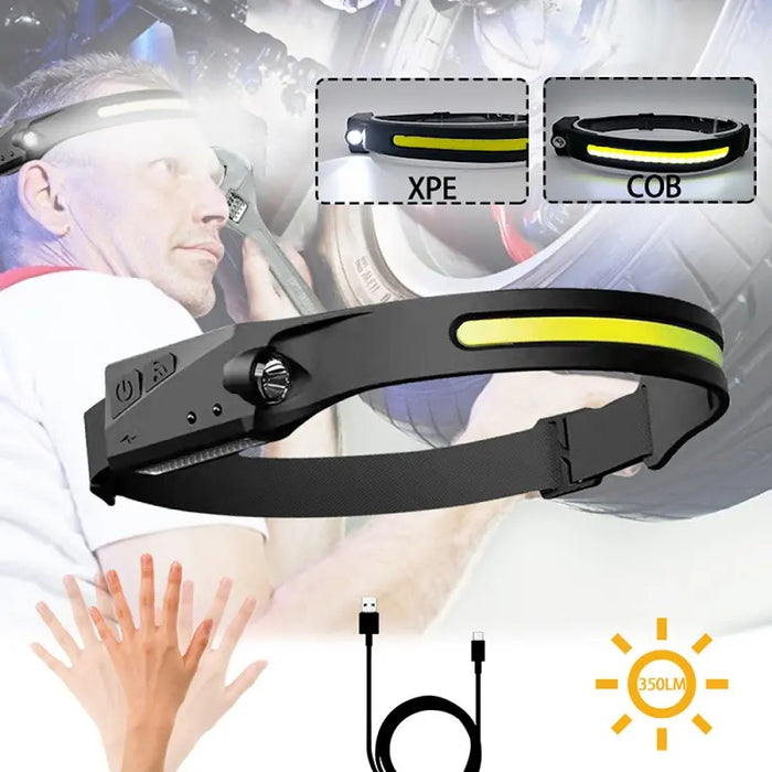 LED headlamp with IPX4 motion sensor USB-C 1200 mAh - black