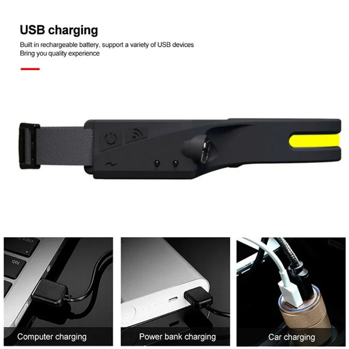 LED headlamp with IPX4 motion sensor USB-C 1200 mAh - black