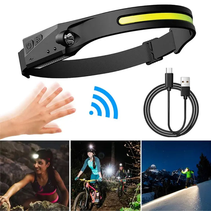 LED headlamp with IPX4 motion sensor USB-C 1200 mAh - black