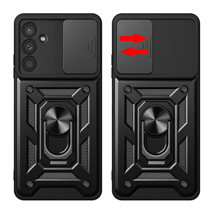 Hybrid Armor Camshield case for Samsung M14 with camera cover - black
