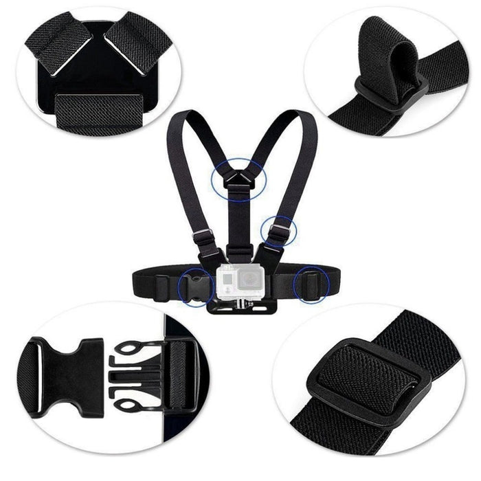Adjustable sports camera harness - black
