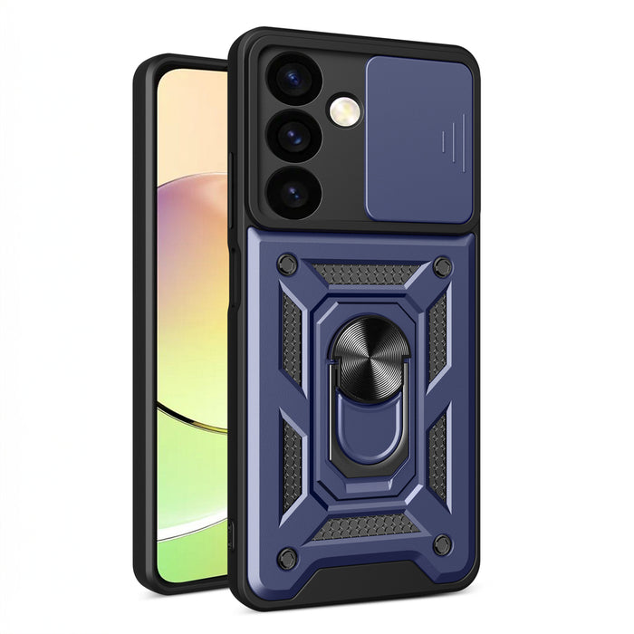 Hybrid Armor Camshield case for Xiaomi POCO C65 / Redmi 13C armored case with camera cover - blue