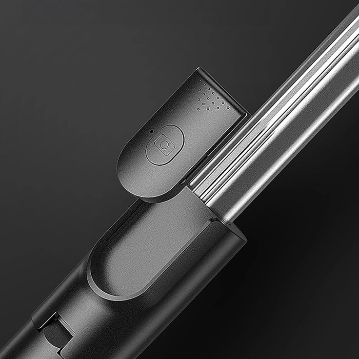 Selfie stick WH1YXS telescopic tripod 1m with round lamp and phone holder - black