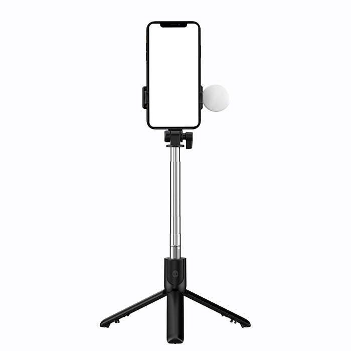 Selfie stick WH1YXS telescopic tripod 1m with round lamp and phone holder - black