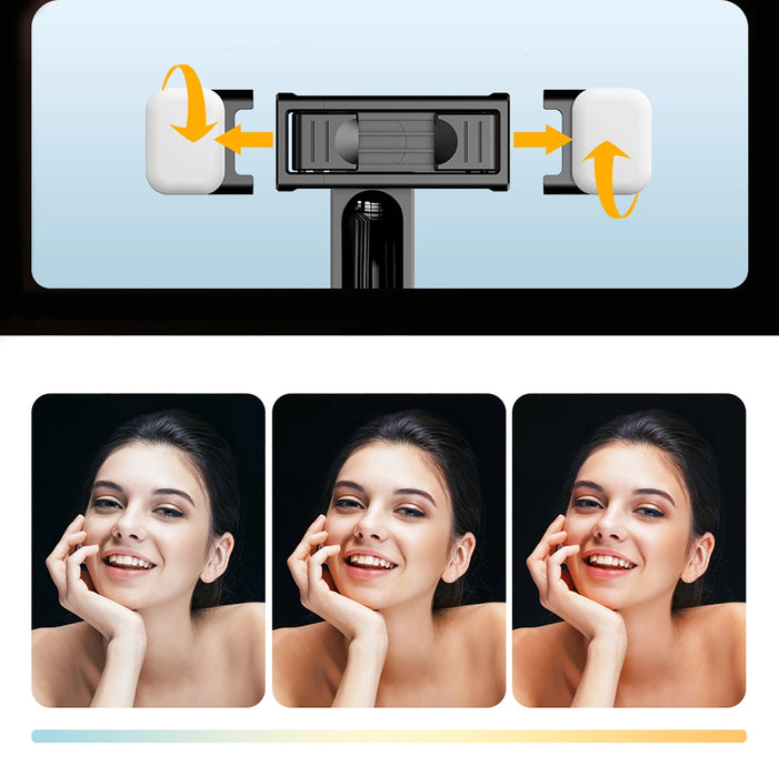 Selfie stick WC13YDS telescopic tripod 1.3m with double lamp and phone holder - black