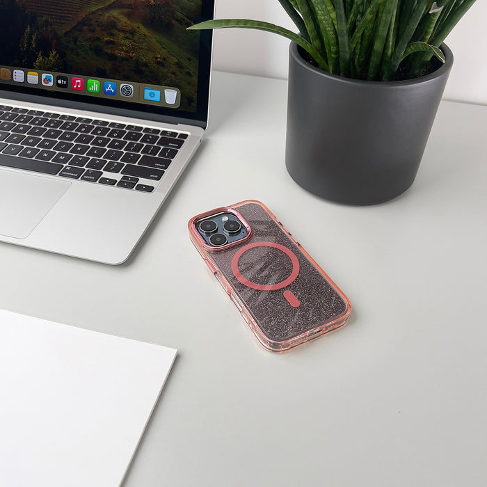 Glitter Case MagSafe for iPhone 16 - pink with glitter