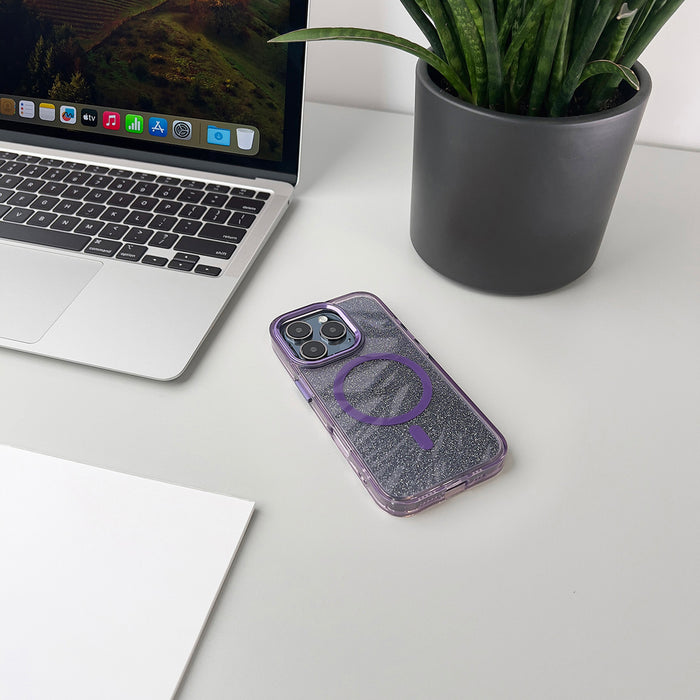Glitter Case MagSafe for iPhone 16 Plus - purple with glitter