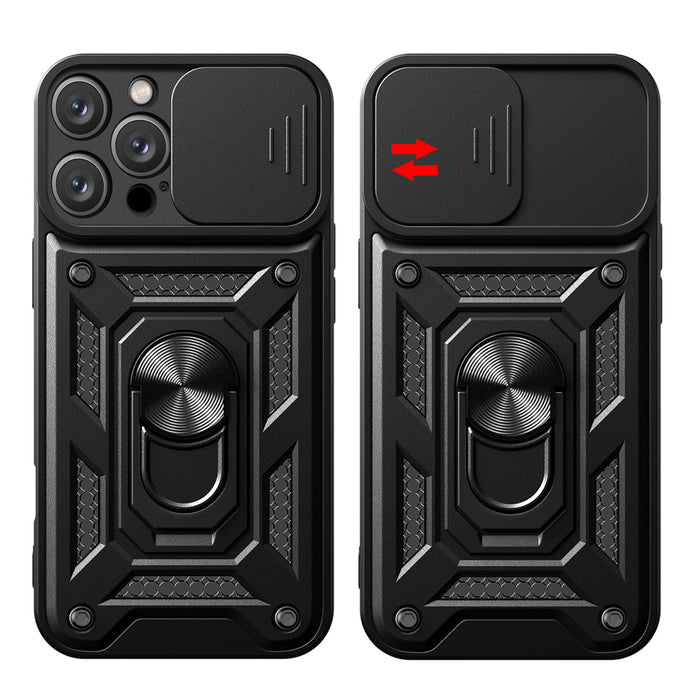 Hybrid Armor Camshield iPhone 16 Pro Max Armored Case with Camera Cover and Stand - Black