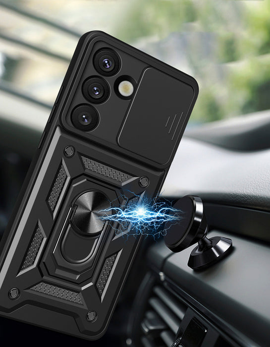 Hybrid Armor Camshield with Camera Cover and Metal Ring for Samsung Galaxy S25 - Black