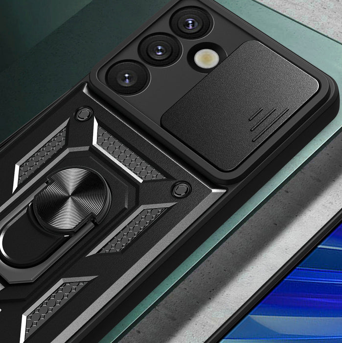 Hybrid Armor Camshield with Camera Cover and Metal Ring for Samsung Galaxy S25 - Black