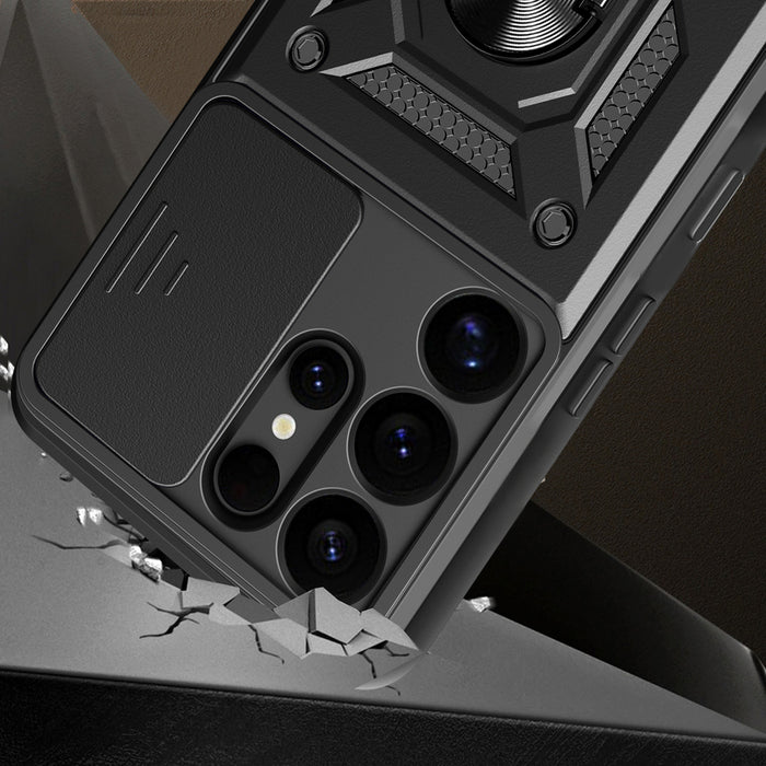 Hybrid Armor Camshield with Camera Cover and Metal Ring for Samsung Galaxy S25 Ultra - Black
