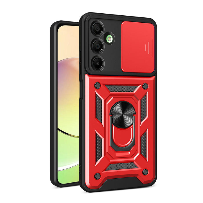 Hybrid Armor Camshield with Camera Cover and Metal Ring for Samsung Galaxy A16 / A16 5G - Red