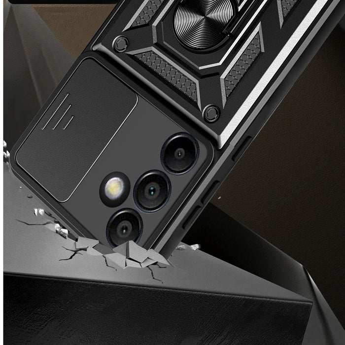 Hybrid Armor Camshield with Stand and Camera Cover for Samsung Galaxy A36 - Black