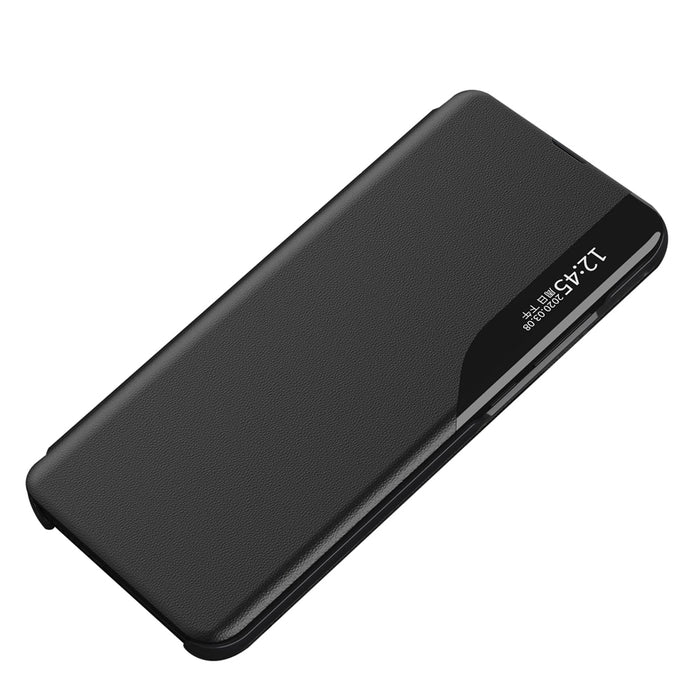 Eco Leather View Case, an elegant case with a flap and stand for iPhone 16e / 17e - black