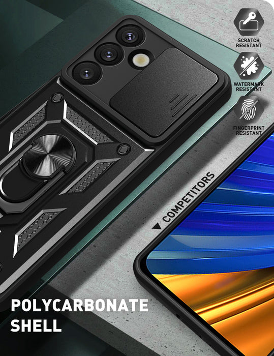 Hybrid Armor Camshield with Stand and Camera Cover for Samsung Galaxy S25 Edge - Black