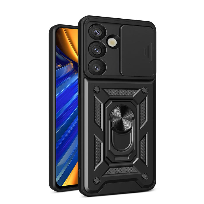 Hybrid Armor Camshield Armored Case with Stand and Camera Cover for Vivo V50 Lite 4G - Black