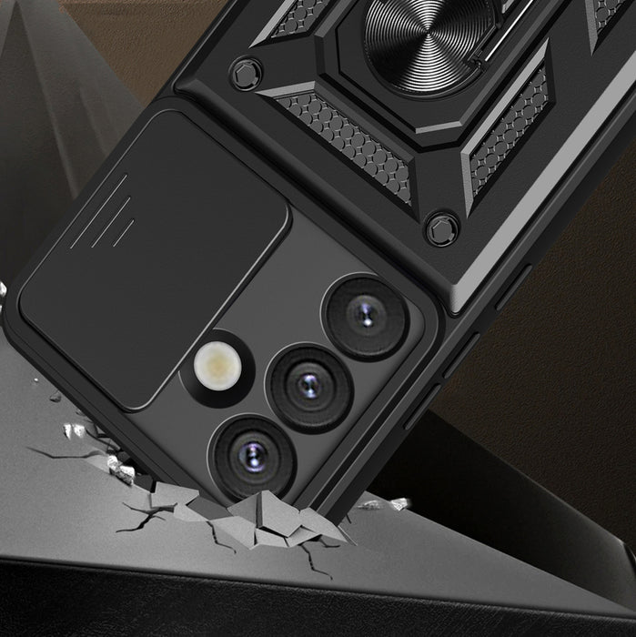 Hybrid Armor Camshield Case with Stand and Camera Cover for Realme P3 5G - Black