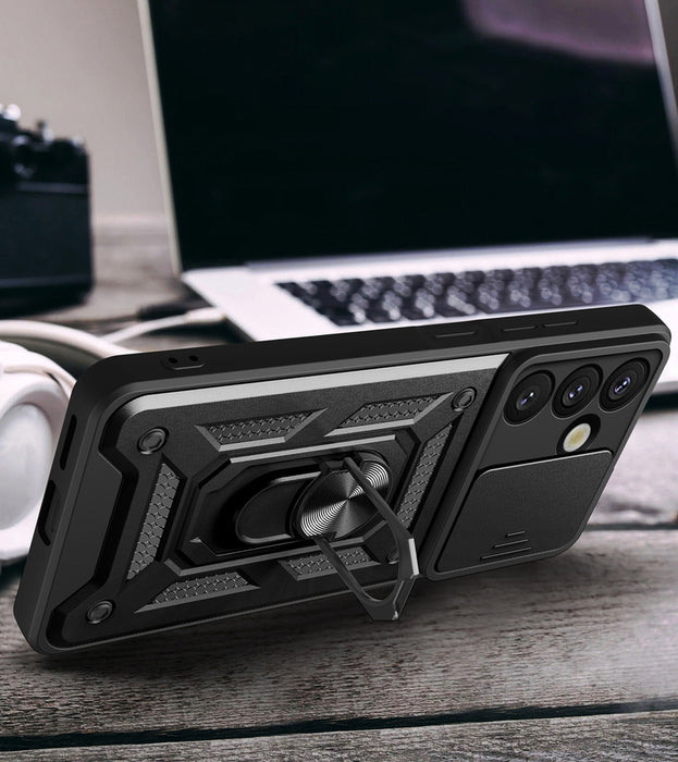Hybrid Armor Camshield Armored Case with Stand and Camera Cover for Xiaomi 15 Ultra 5G - Black