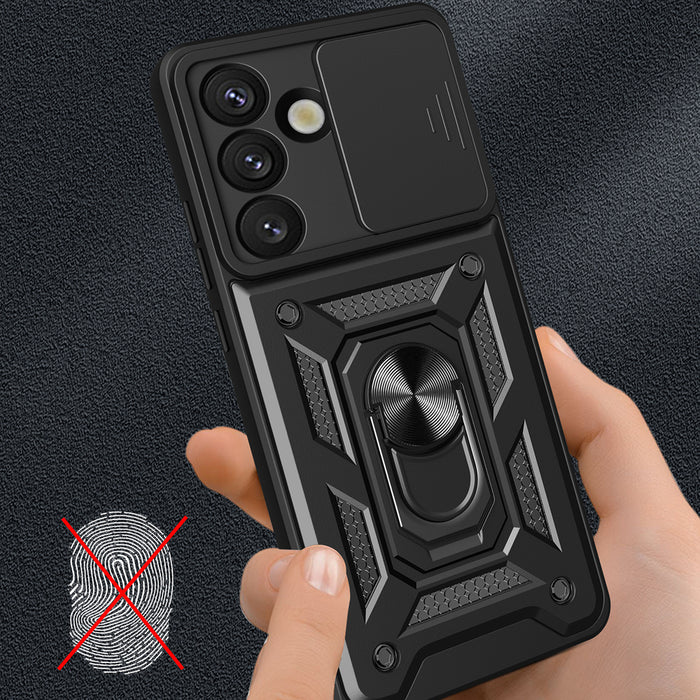 Hybrid Armor Camshield Case with Stand and Camera Cover for Samsung Galaxy M16 5G / F16 5G - Black