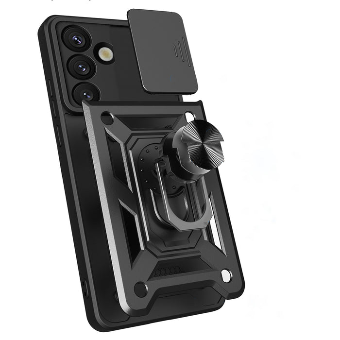 Hybrid Armor Camshield Case with Stand and Camera Cover for Samsung Galaxy M06 5G / F06 5G - Black