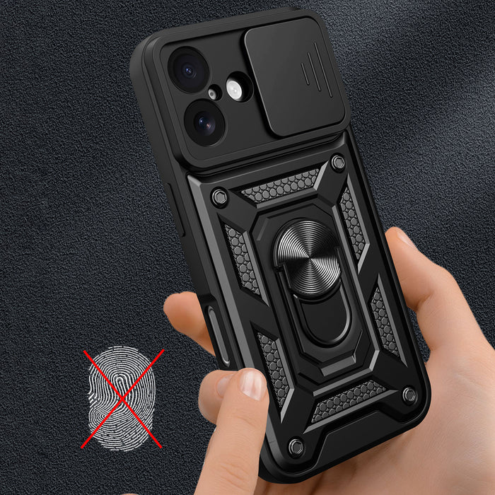 Hybrid Armor Camshield iPhone 17 Case with Stand and Camera Cover - Black