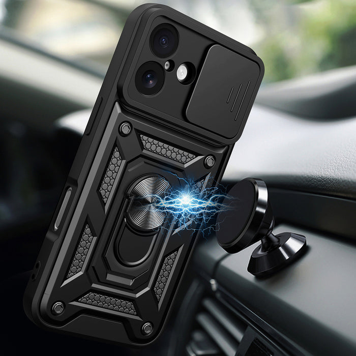 Hybrid Armor Camshield iPhone 17 Case with Stand and Camera Cover - Black