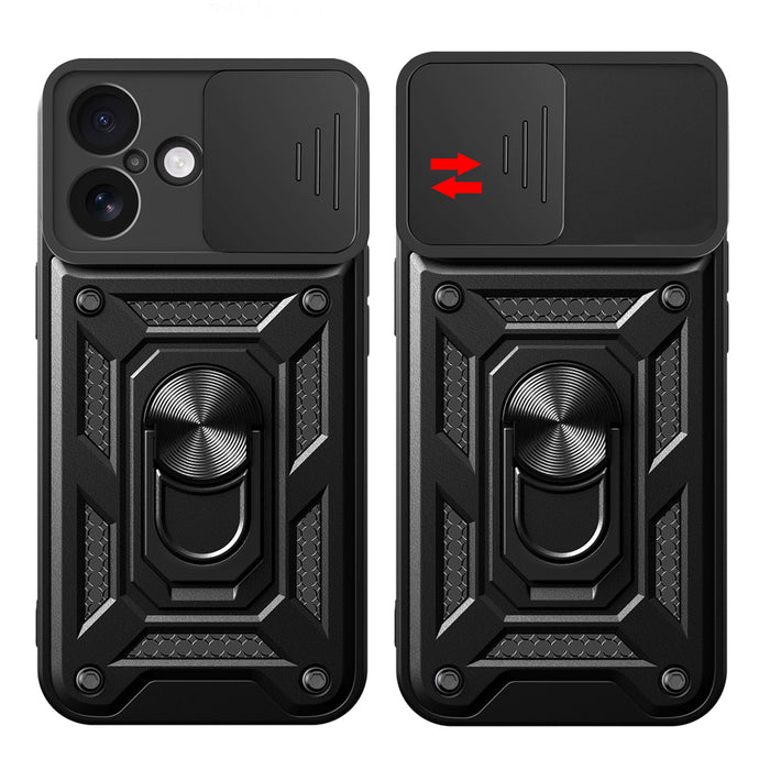Hybrid Armor Camshield iPhone 17 Case with Stand and Camera Cover - Black