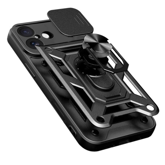 Hybrid Armor Camshield iPhone 17 Case with Stand and Camera Cover - Black